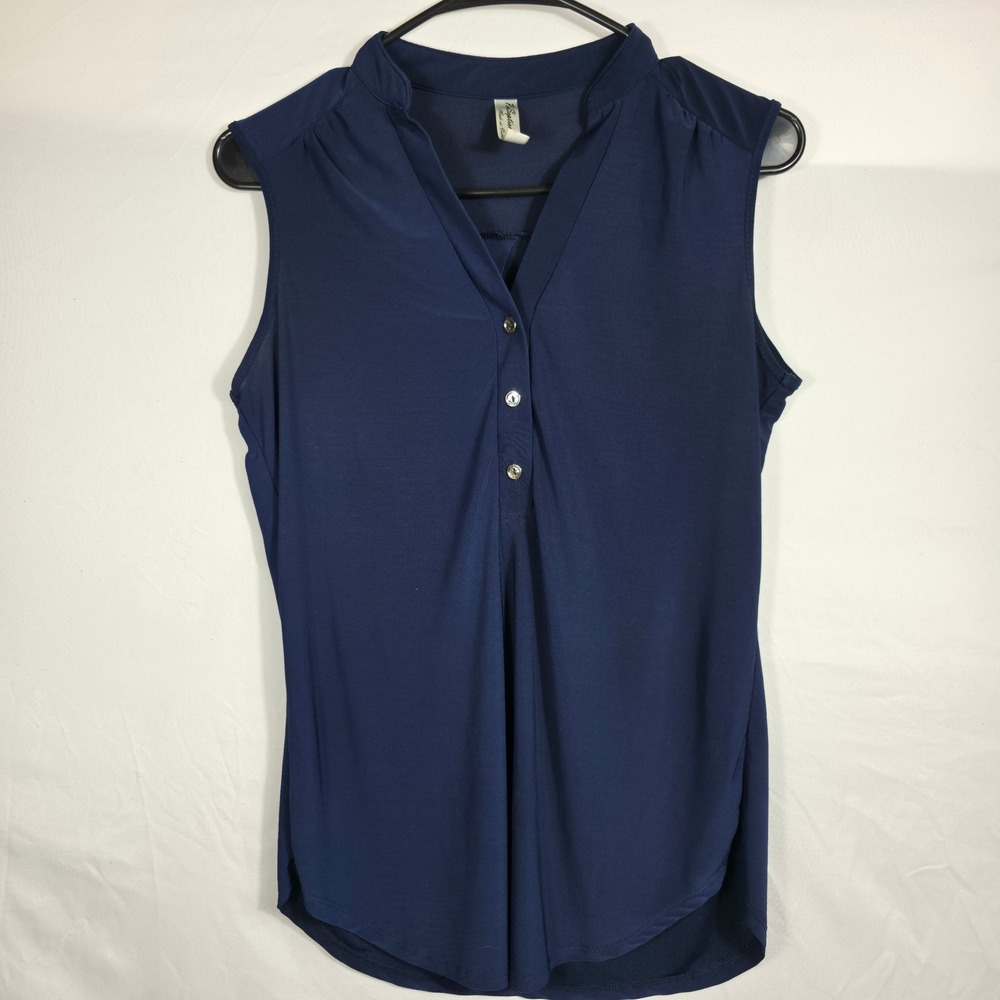 PerSeption Concept Blouse Womens Small Navy Blue Excellent Sleeveless V-Neck